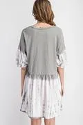 WASH COTTON PUFF SLEEVE TIE DYE DRESS