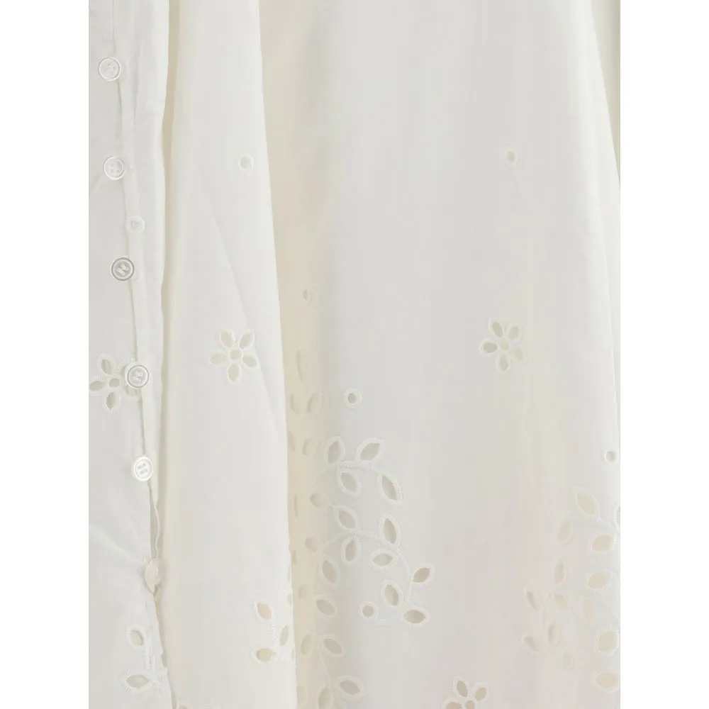 White Cotton Embroidered Midi Dress