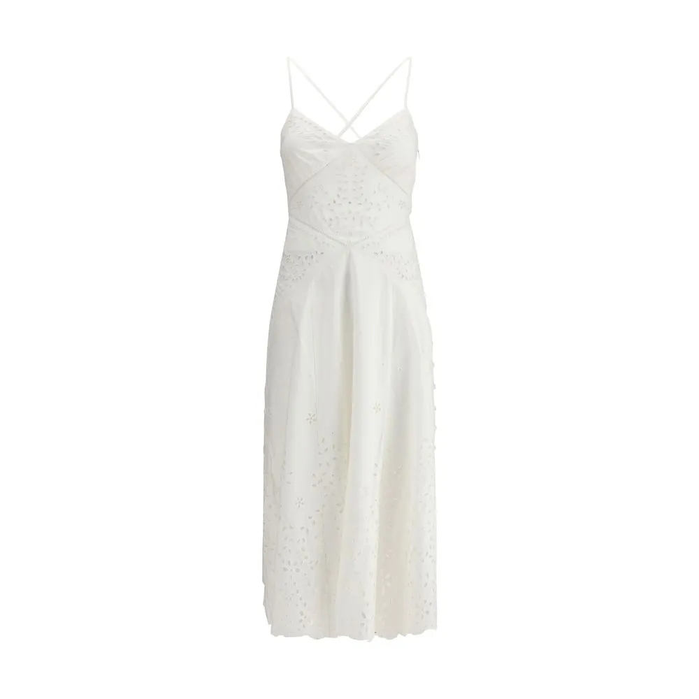 White Cotton Embroidered Midi Dress