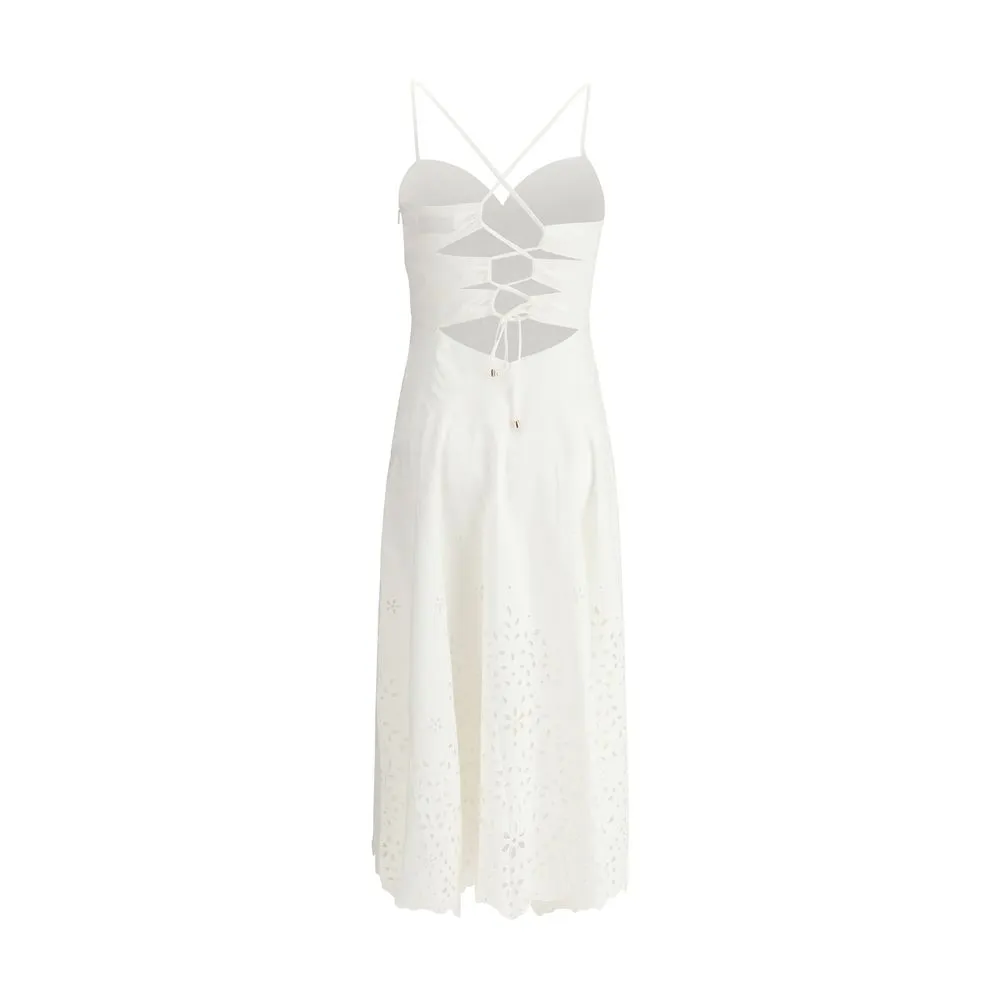 White Cotton Embroidered Midi Dress