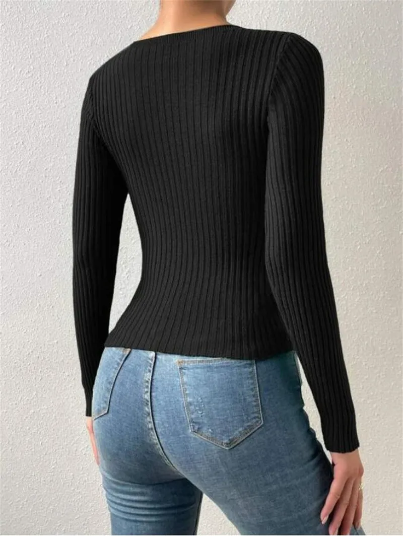 Women's New Style Irregular Hollowed Out Knotted Pullover Sweater, Fashionable Knitted Top. C241025-2