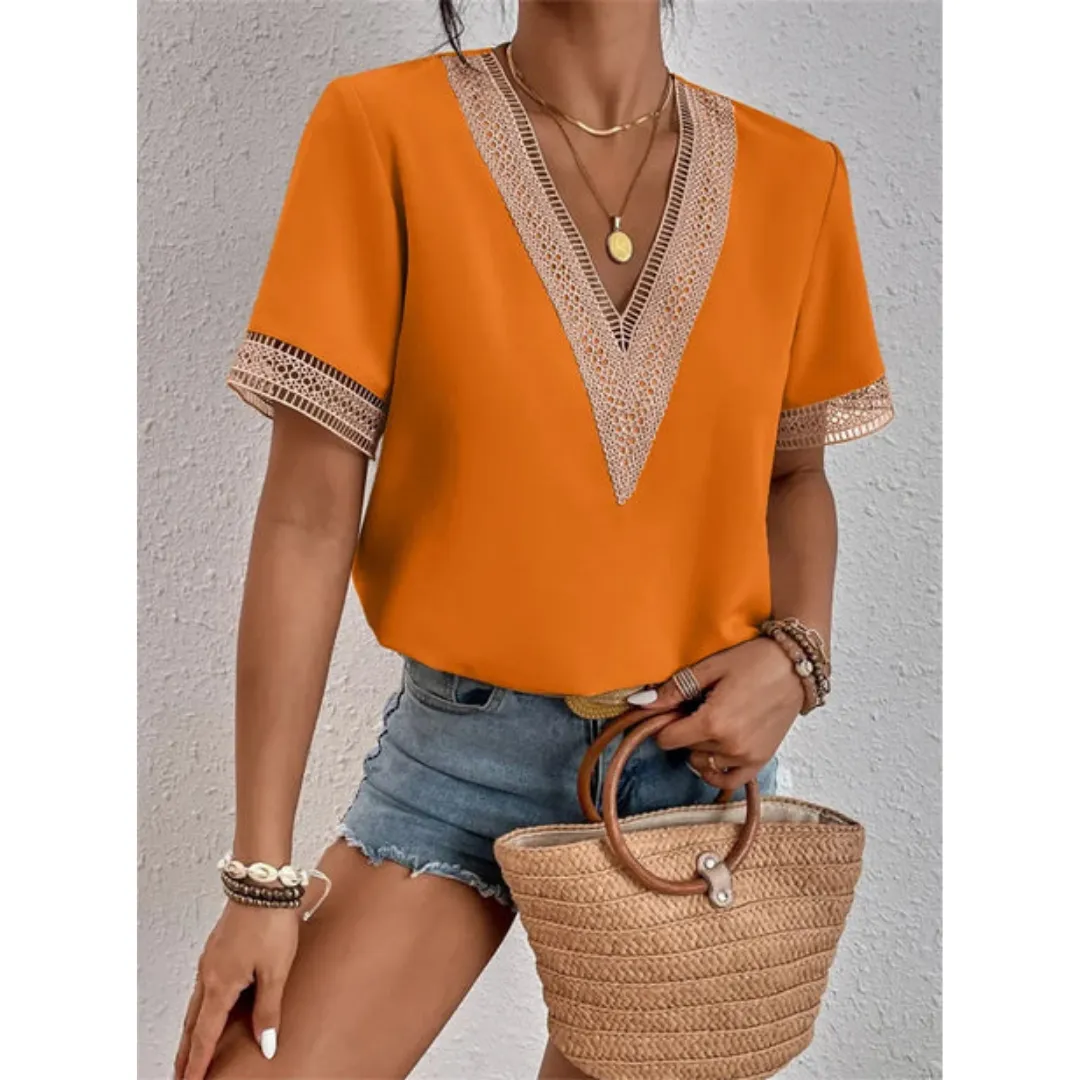 Women's Stylish Going Out V Neck Blouse | Short Sleeve
