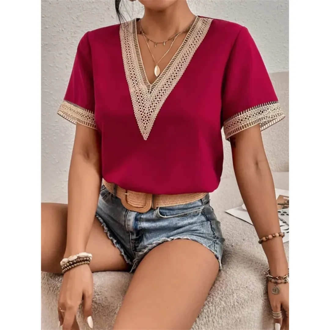 Women's Stylish Going Out V Neck Blouse | Short Sleeve