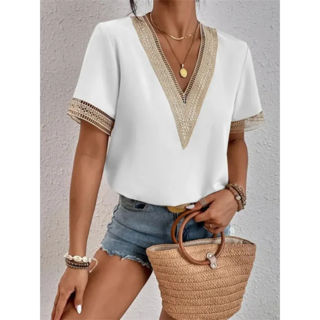 Women's Stylish Going Out V Neck Blouse | Short Sleeve
