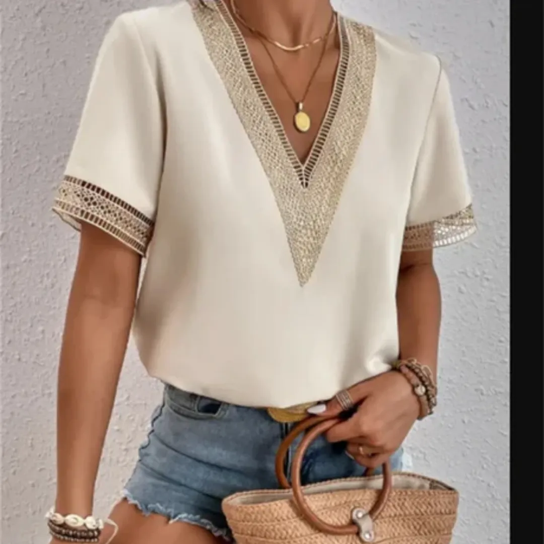Women's Stylish Going Out V Neck Blouse | Short Sleeve