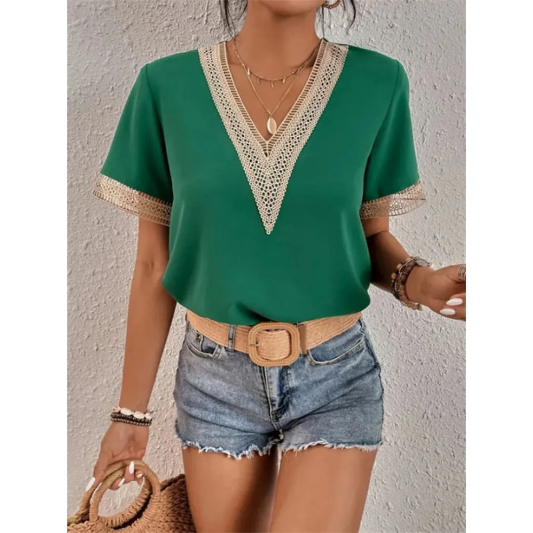 Women's Stylish Going Out V Neck Blouse | Short Sleeve