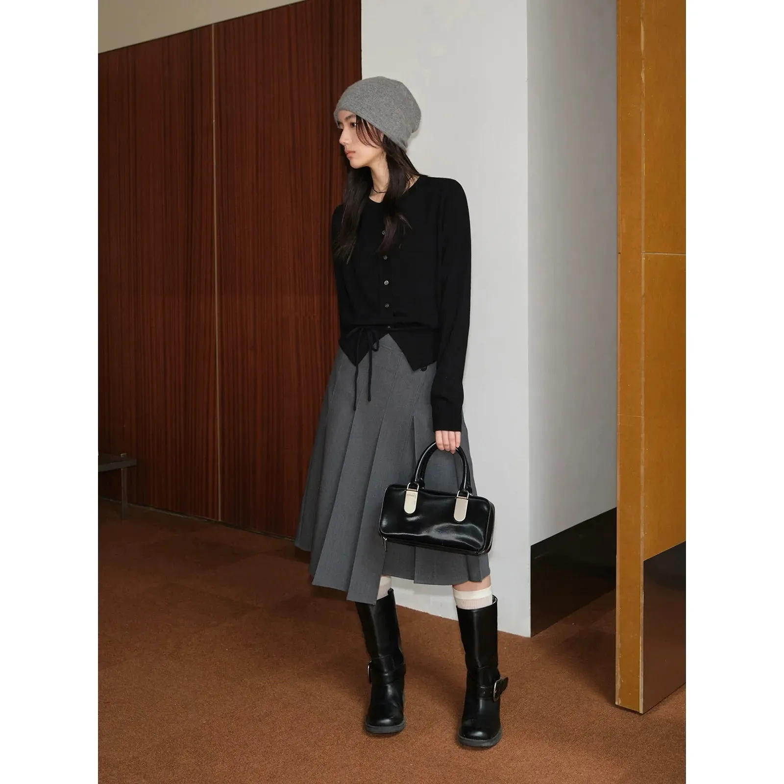 Wool Blend Cardigan with Drawstring