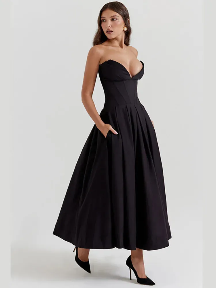Y2K Plunge Neck Midi Dress