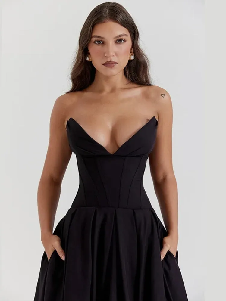 Y2K Plunge Neck Midi Dress