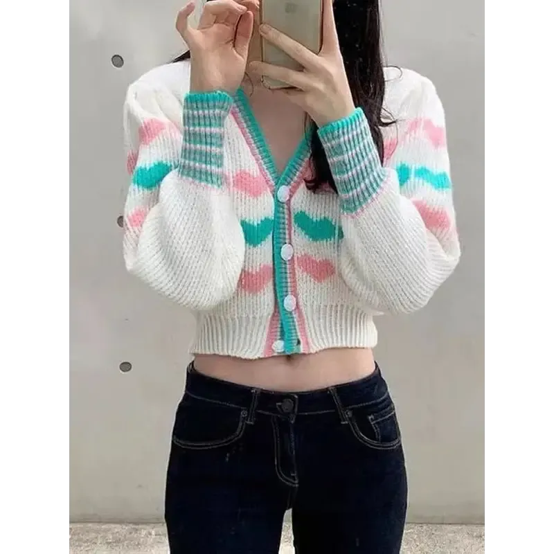 Y2K Women's Full Zip Jacket with V-Neck and Autumn Print
