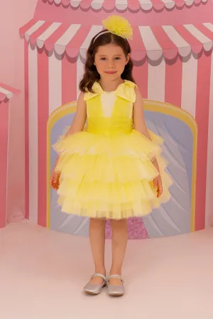 Yellow Toddler Dress with Bow Shoulders for Special Occasions