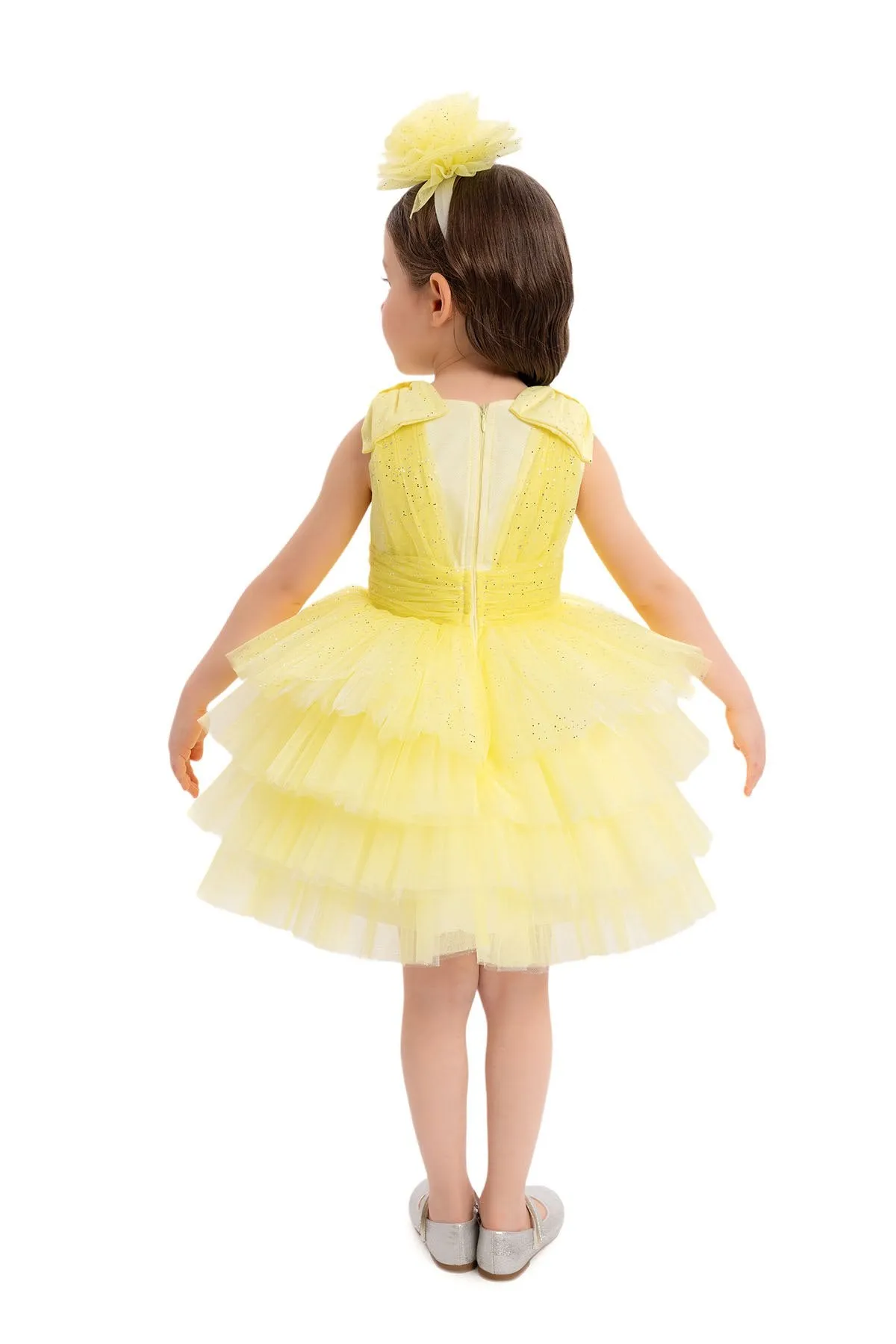 Yellow Toddler Dress with Bow Shoulders for Special Occasions