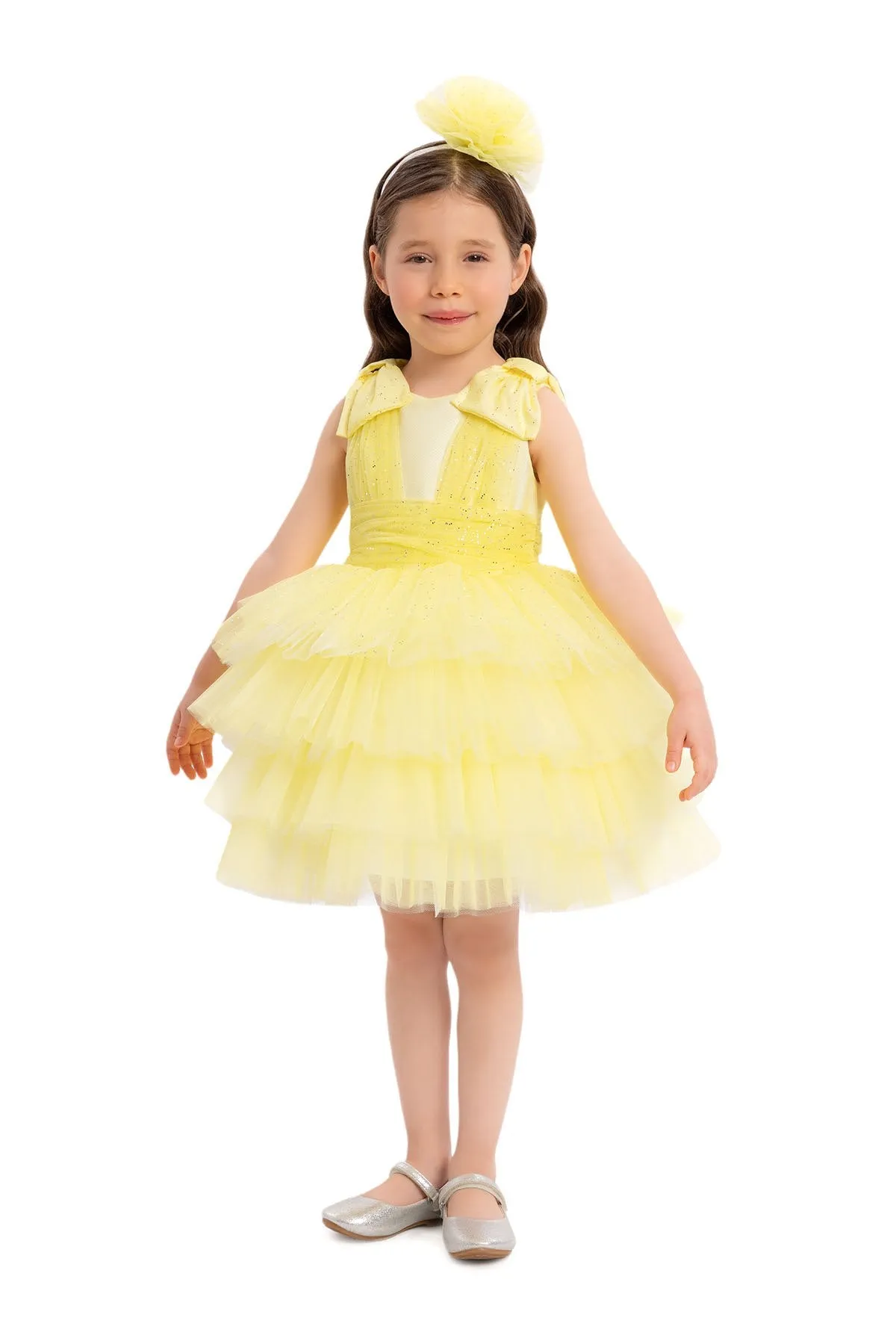 Yellow Toddler Dress with Bow Shoulders for Special Occasions