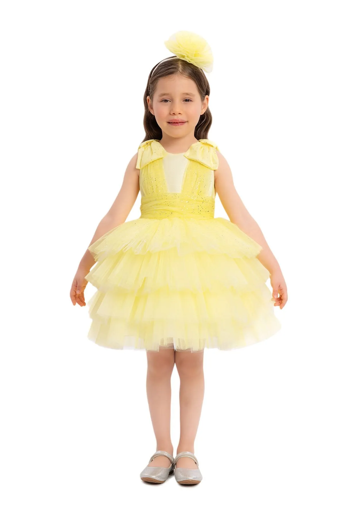 Yellow Toddler Dress with Bow Shoulders for Special Occasions