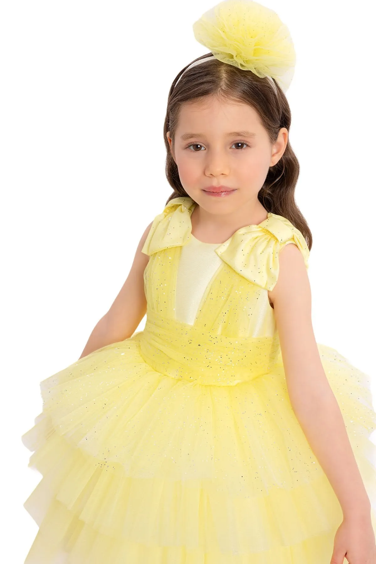 Yellow Toddler Dress with Bow Shoulders for Special Occasions