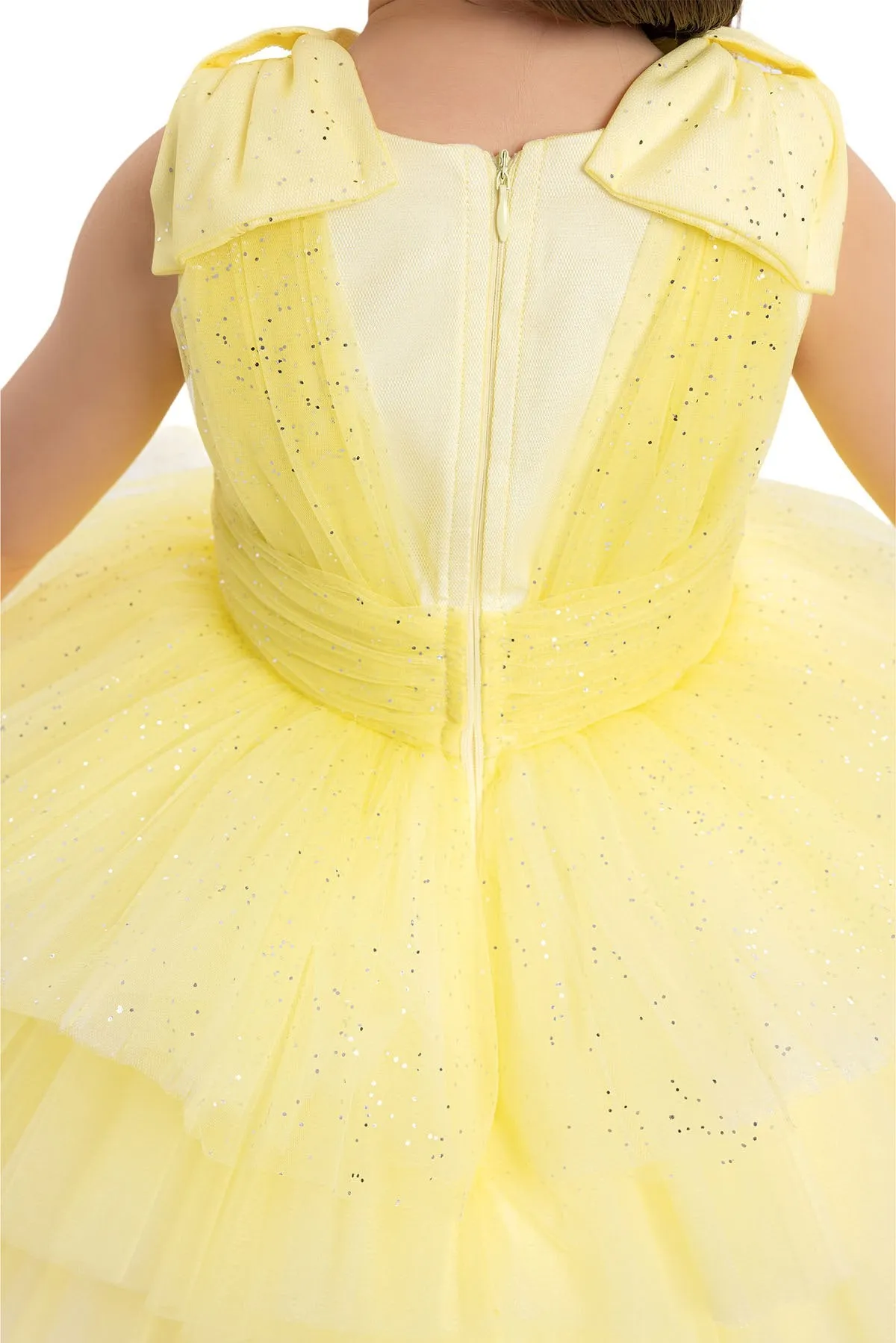 Yellow Toddler Dress with Bow Shoulders for Special Occasions