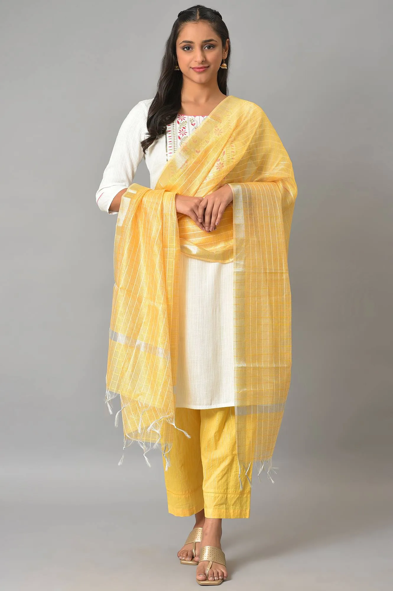 Yellow Yarn-Dyed Premium Dupatta