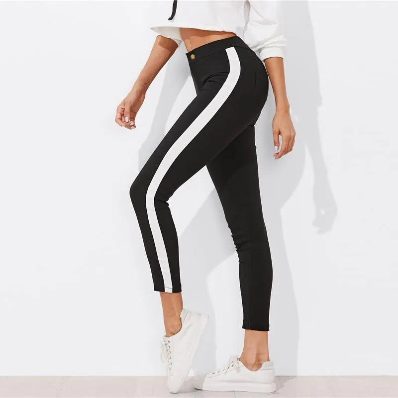Zuri - Panel stripes skinny leg pants